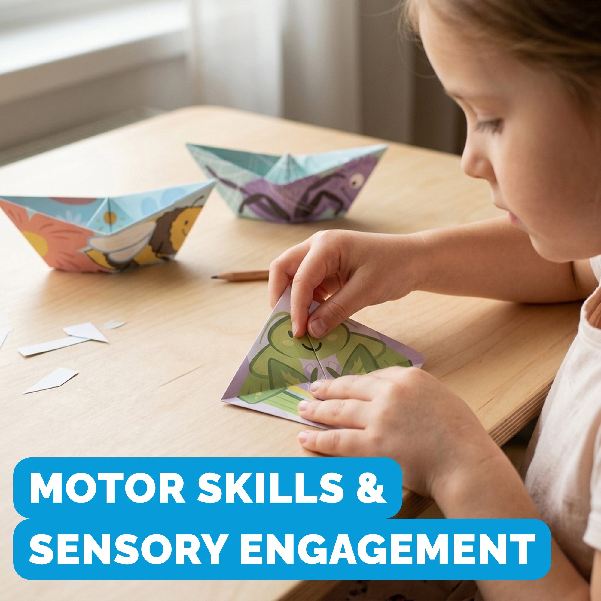 Fine motor skills and sensory play with WOYS North Set origami paper boats