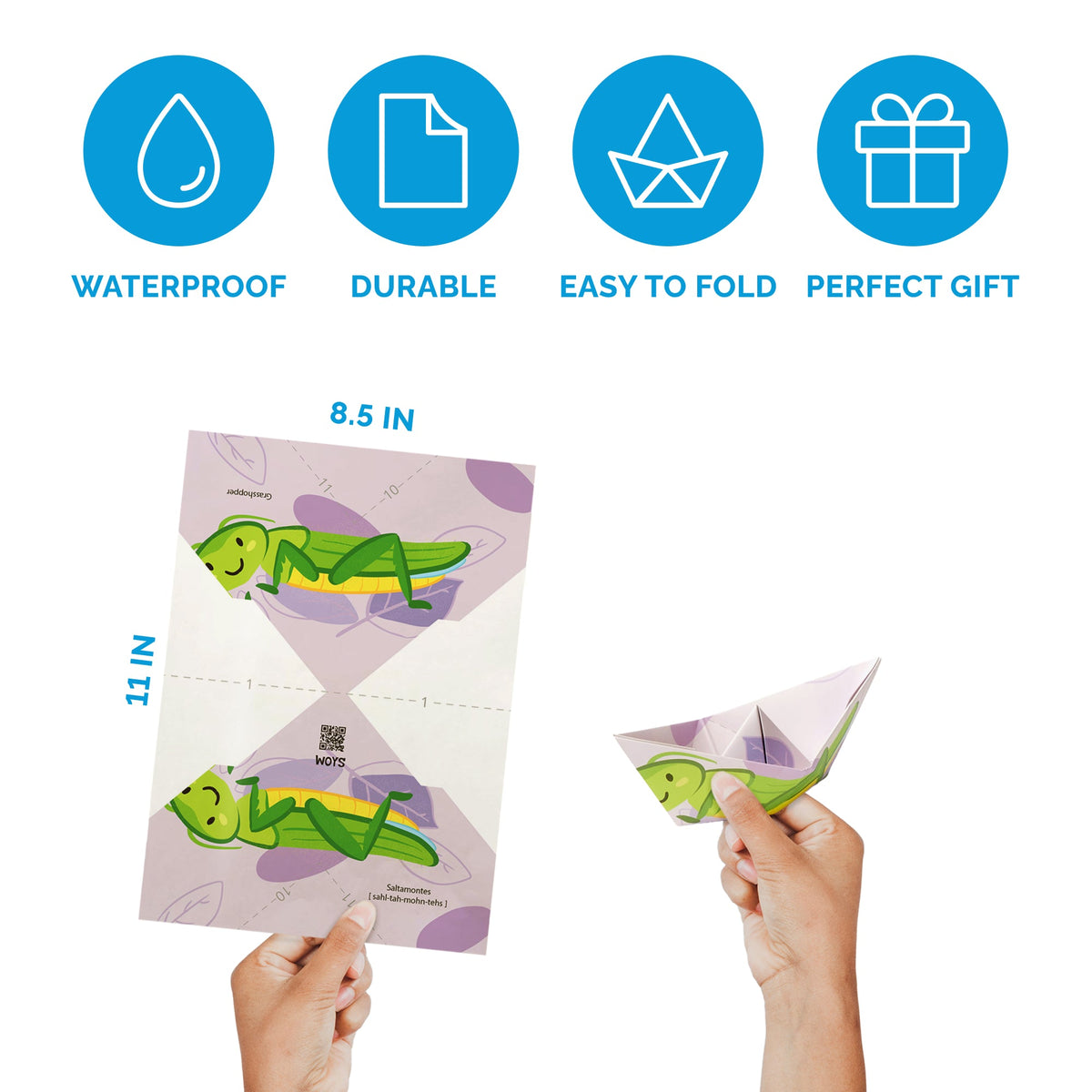 WOYS Insects Set features: waterproof, reusable, tree-free paper