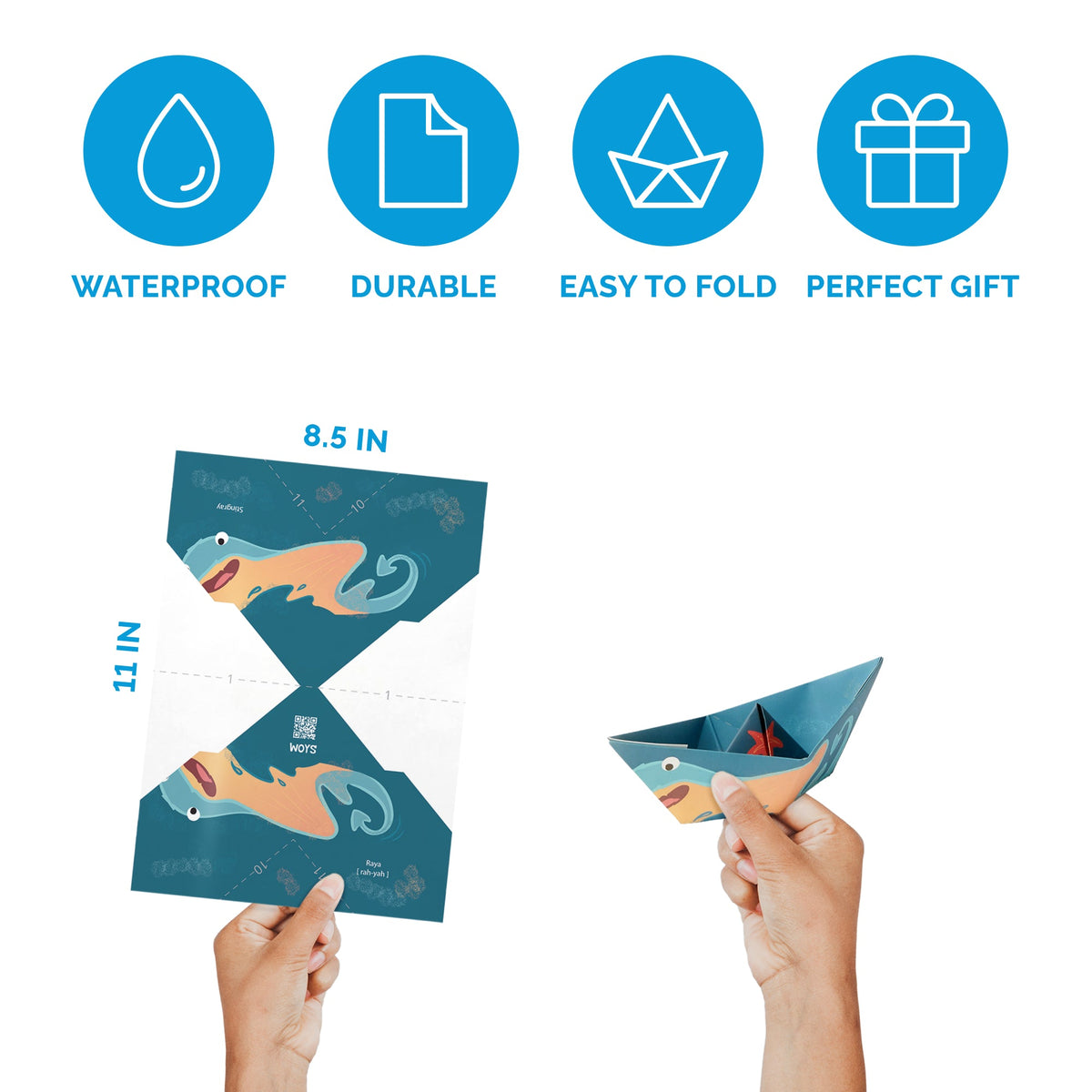 WOYS Marine Set features: waterproof, reusable, tree-free paper