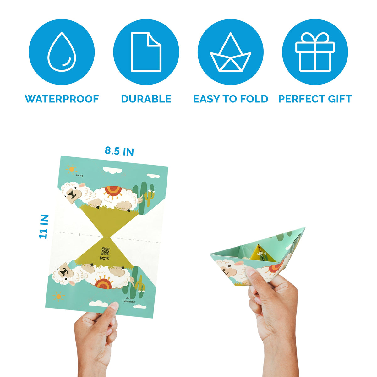 WOYS Tropics Set features: waterproof, reusable, tree-free paper